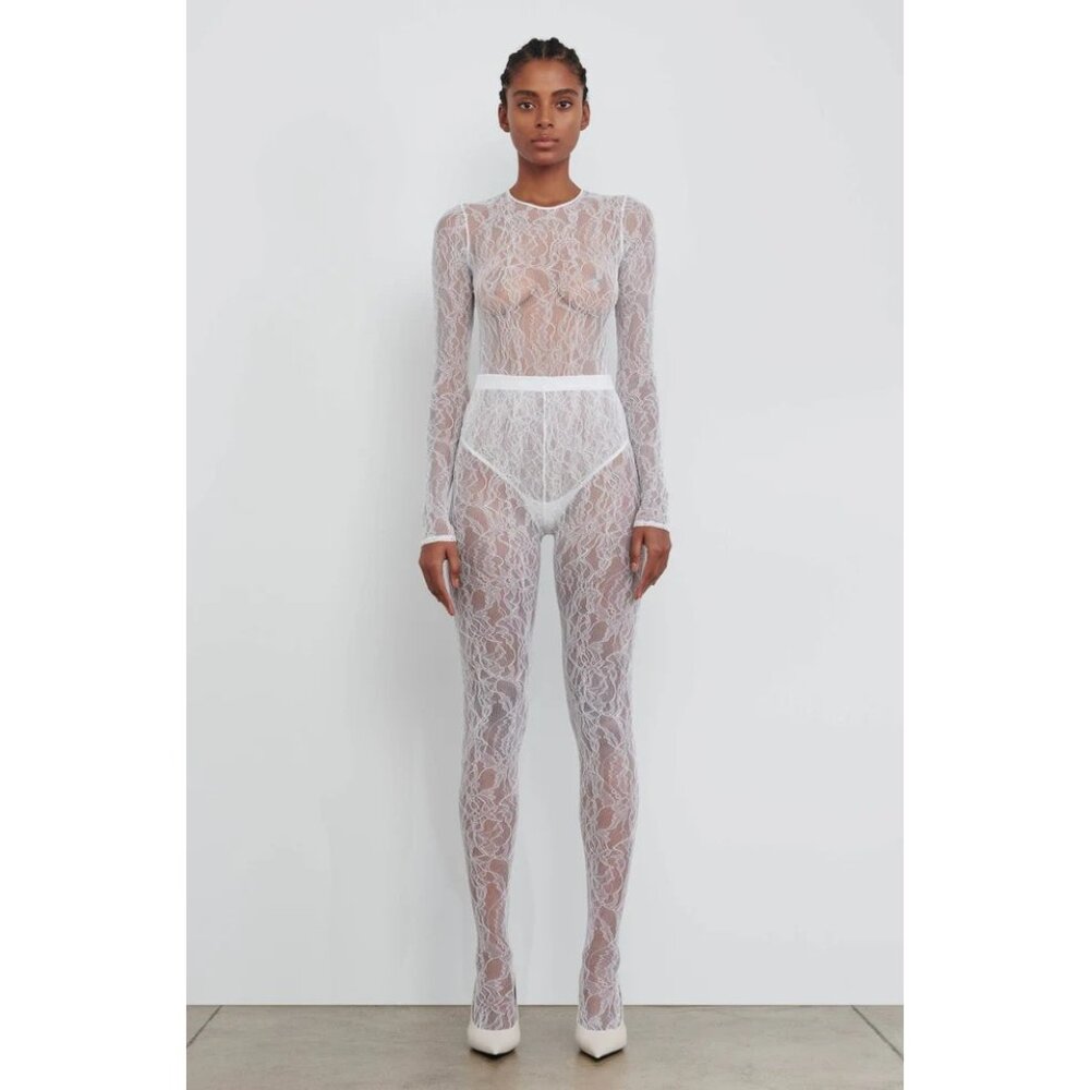 WARDROBE.NYC Lace Tights in Off White New Womens Nylons Pantyhose - Picture 14 of 16
